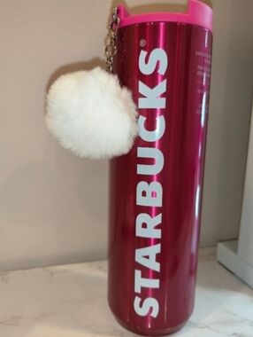 Starbucks Metallic Fuchsia Travel Tumbler with White Pom